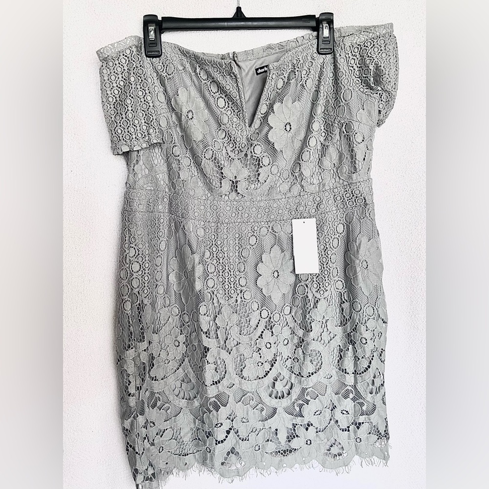 Grey Lace Off the Shoulder Dress, 2X, *Stunning Lace Dress*